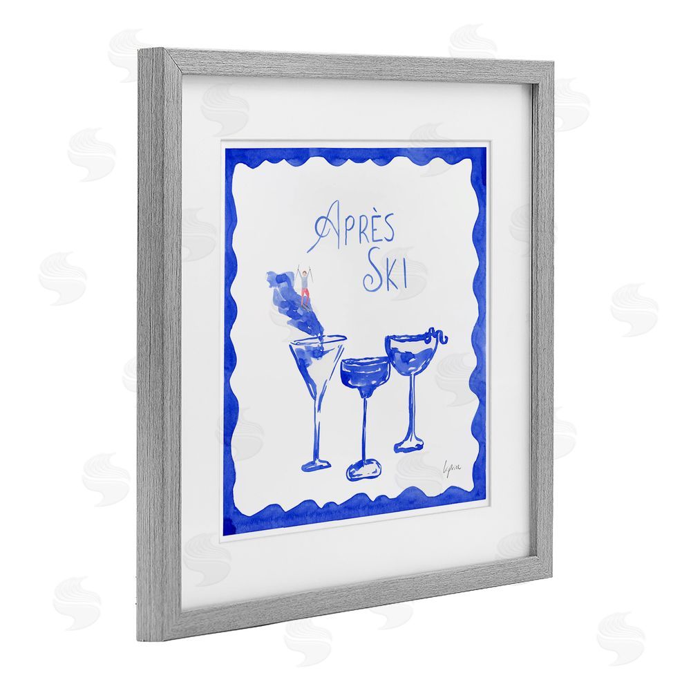 Lucille Price Apres Ski Winter Cocktails Gray Framed Print Under Glass with White Mat Wall Art