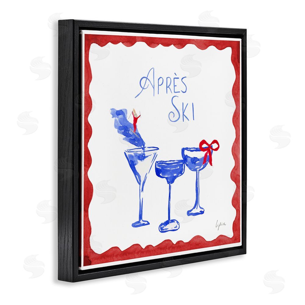 Lucille Price Red & Blue Ski Cocktails Black Floating Frame Canvas Wall Art Print