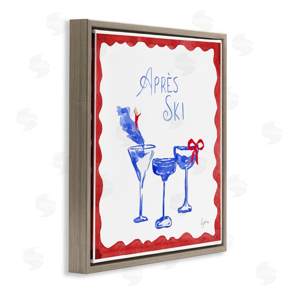 Lucille Price Red & Blue Ski Cocktails Brown Floating Frame Canvas Wall Art Print