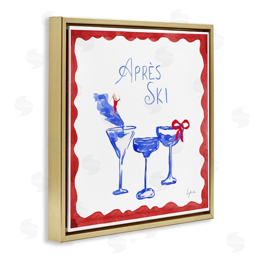 Lucille Price Red & Blue Ski Cocktails Gold Floating Frame Canvas Wall Art Print