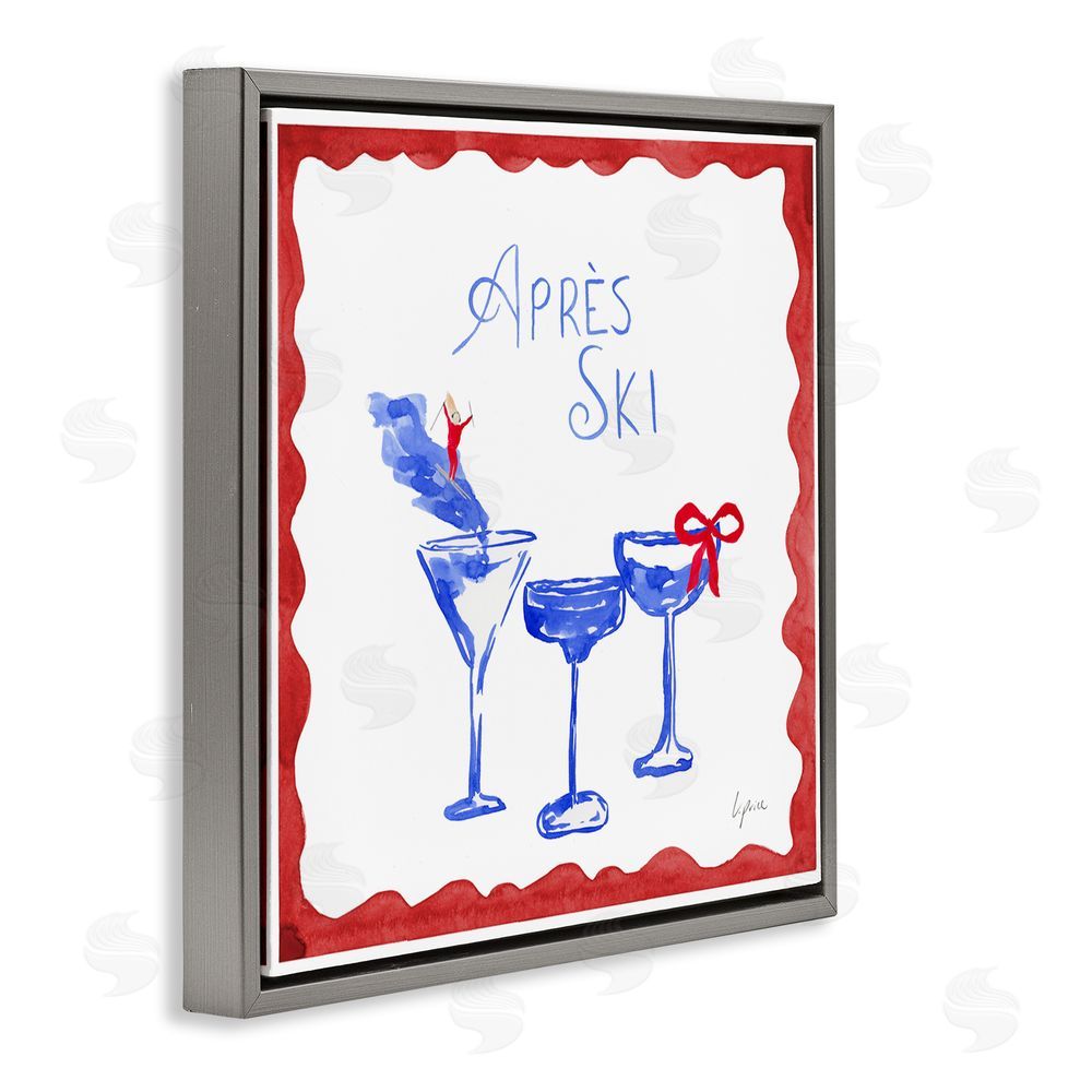 Lucille Price Red & Blue Ski Cocktails Gray Floating Frame Canvas Wall Art Print