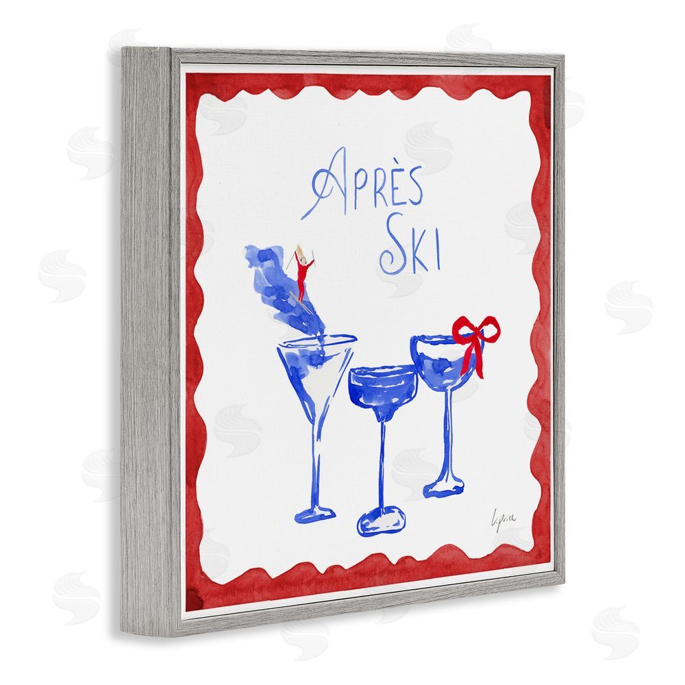 Lucille Price Red & Blue Ski Cocktails Gray Framed Giclee Wall Art Print