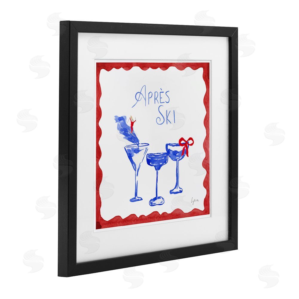 Lucille Price Red & Blue Ski Cocktails Black Framed Print Under Glass with White Mat Wall Art