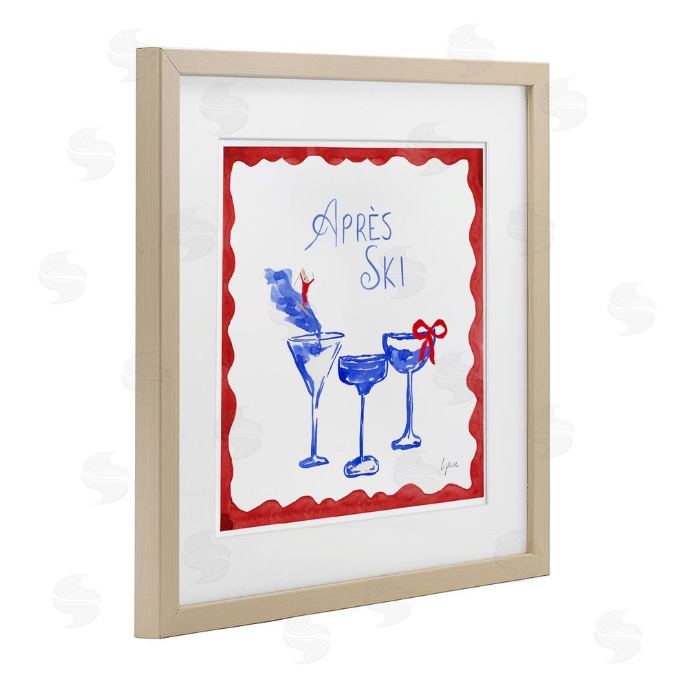 Lucille Price Red & Blue Ski Cocktails Birch Framed Print Under Glass with White Mat Wall Art