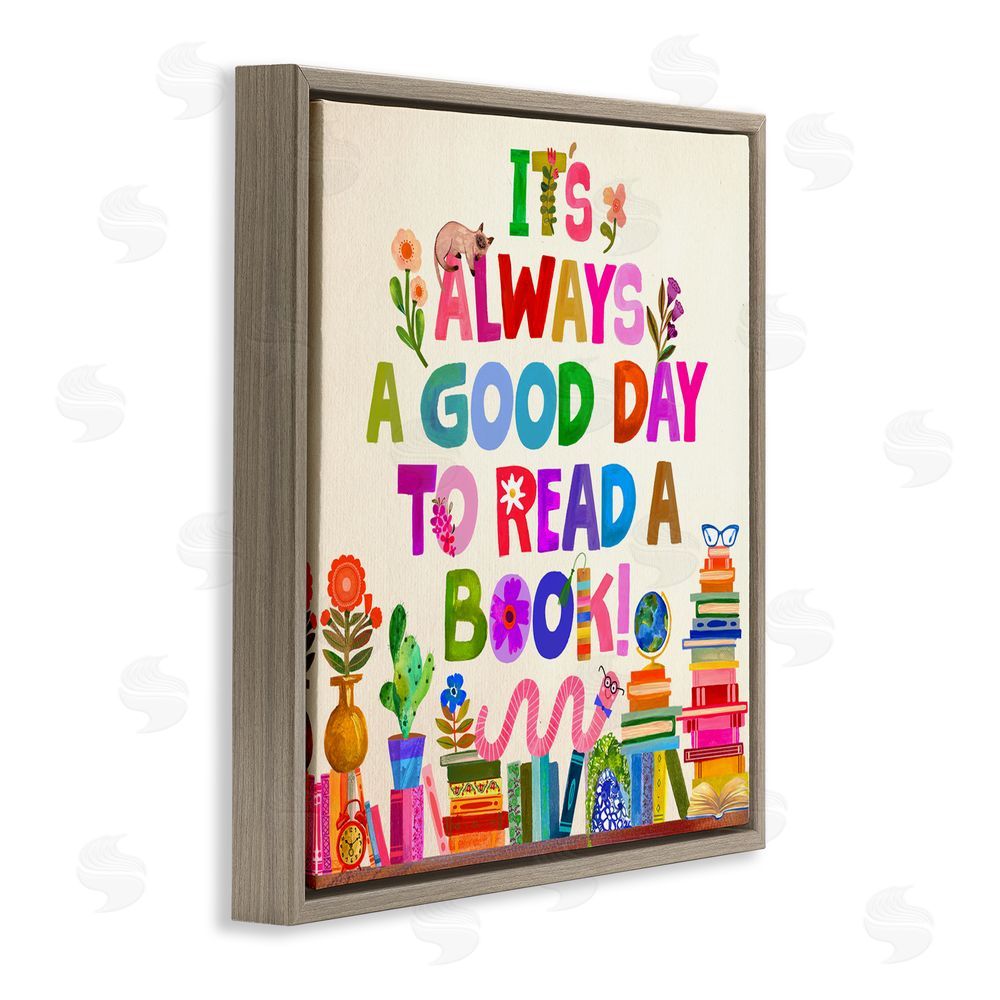 Katherine Herrell Studio Good Day To Read A Book Brown Floating Frame Canvas Wall Art Print