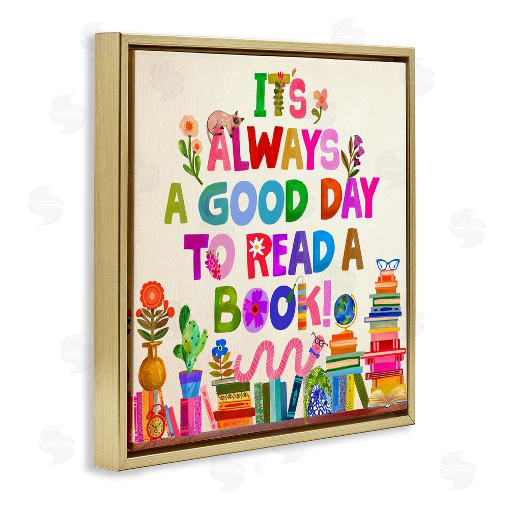 Katherine Herrell Studio Good Day To Read A Book Gold Floating Frame Canvas Wall Art Print