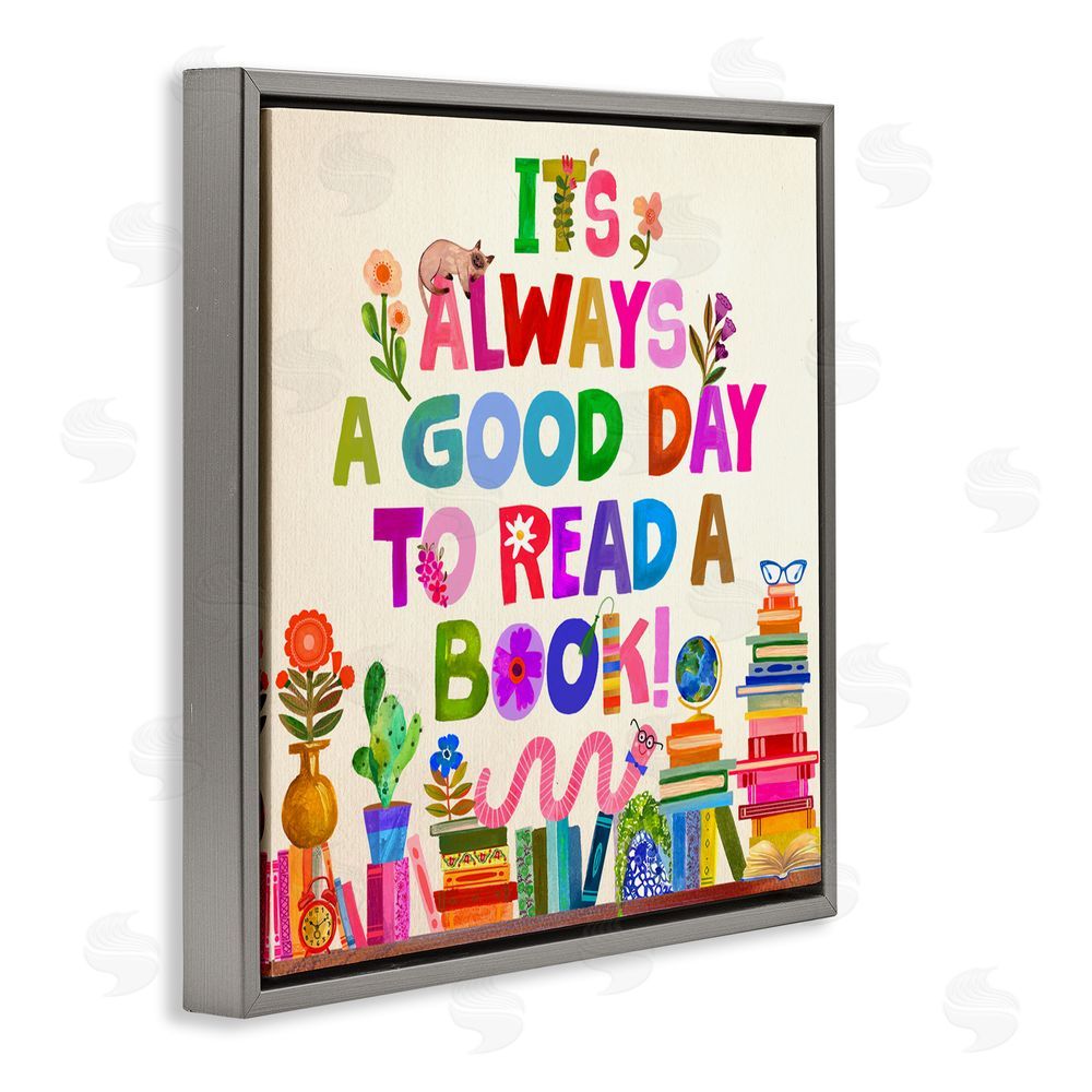 Katherine Herrell Studio Good Day To Read A Book Gray Floating Frame Canvas Wall Art Print