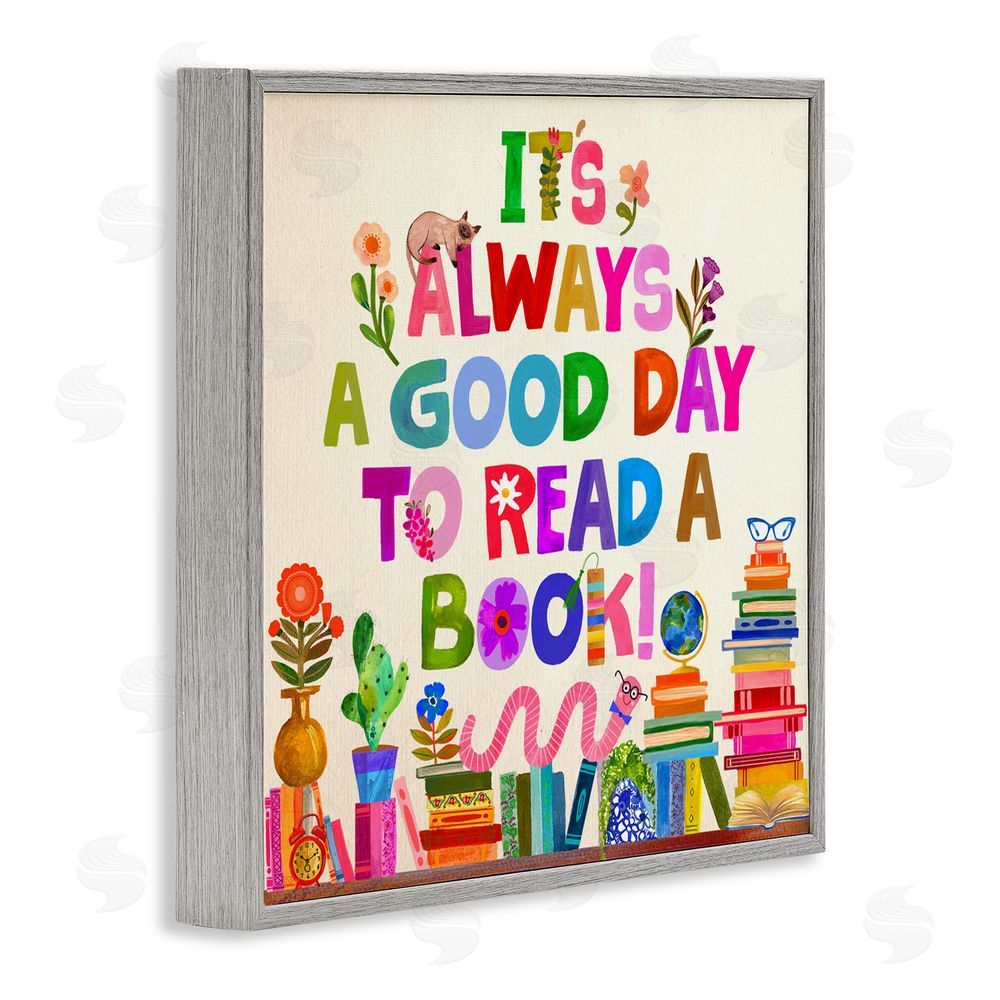Katherine Herrell Studio Good Day To Read A Book Gray Framed Giclee Wall Art Print