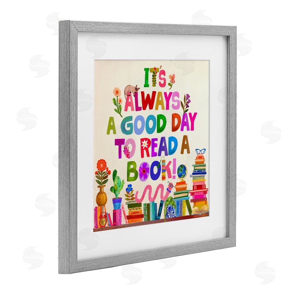 Katherine Herrell Studio Good Day To Read A Book Gray Framed Print Under Glass with White Mat Wall Art