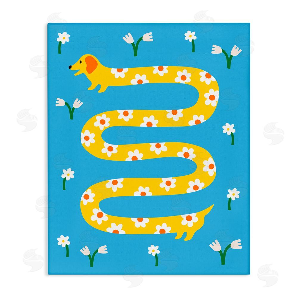 Nadia Hassan Long Floral Whimsical Dog Canvas Wall Art Print