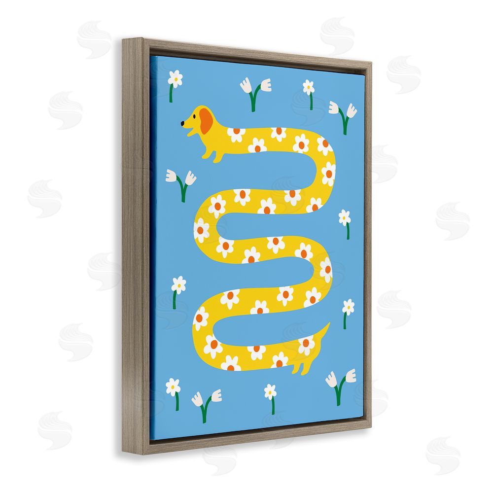Nadia Hassan Long Floral Whimsical Dog Brown Floating Frame Canvas Wall Art Print