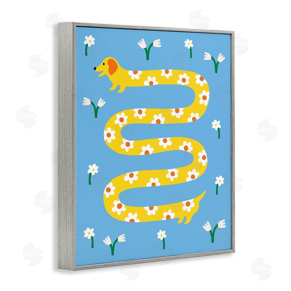 Nadia Hassan Long Floral Whimsical Dog Gray Framed Giclee Wall Art Print