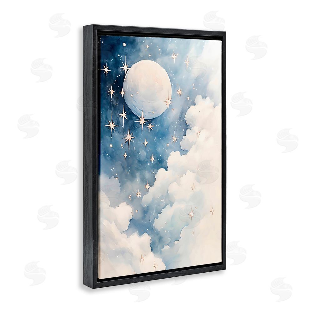 Creative Studio Starry Night with Dreamy Clouds Black Floating Frame Canvas Wall Art Print