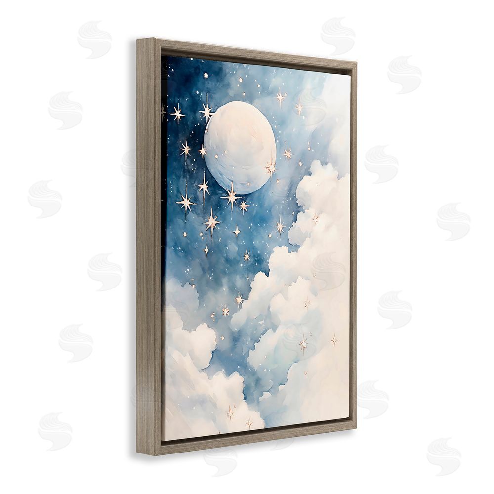 Creative Studio Starry Night with Dreamy Clouds Brown Floating Frame Canvas Wall Art Print