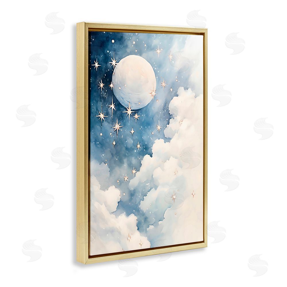 Creative Studio Starry Night with Dreamy Clouds Gold Floating Frame Canvas Wall Art Print