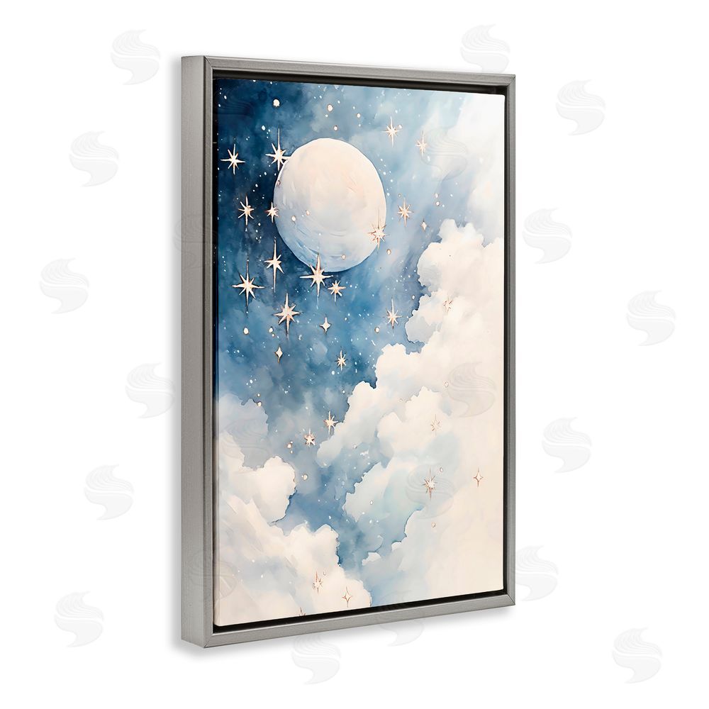 Creative Studio Starry Night with Dreamy Clouds Gray Floating Frame Canvas Wall Art Print