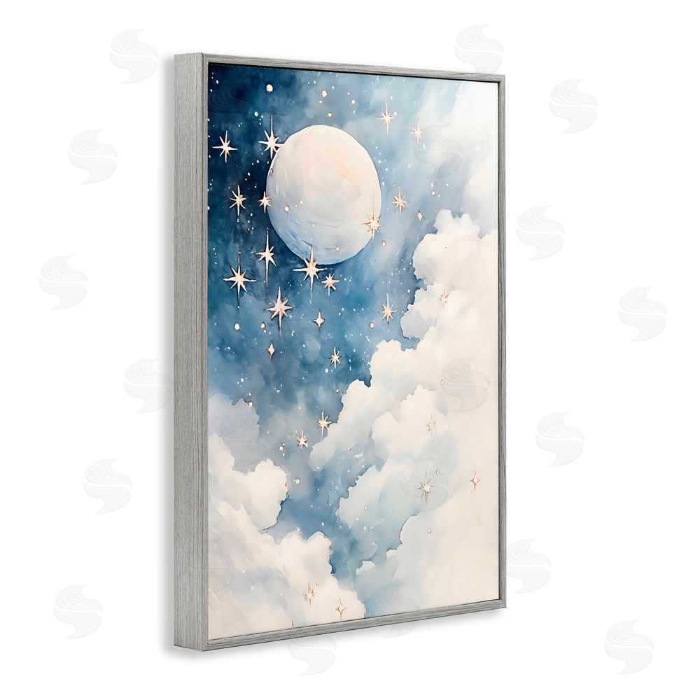 Creative Studio Starry Night with Dreamy Clouds Gray Framed Giclee Wall Art Print