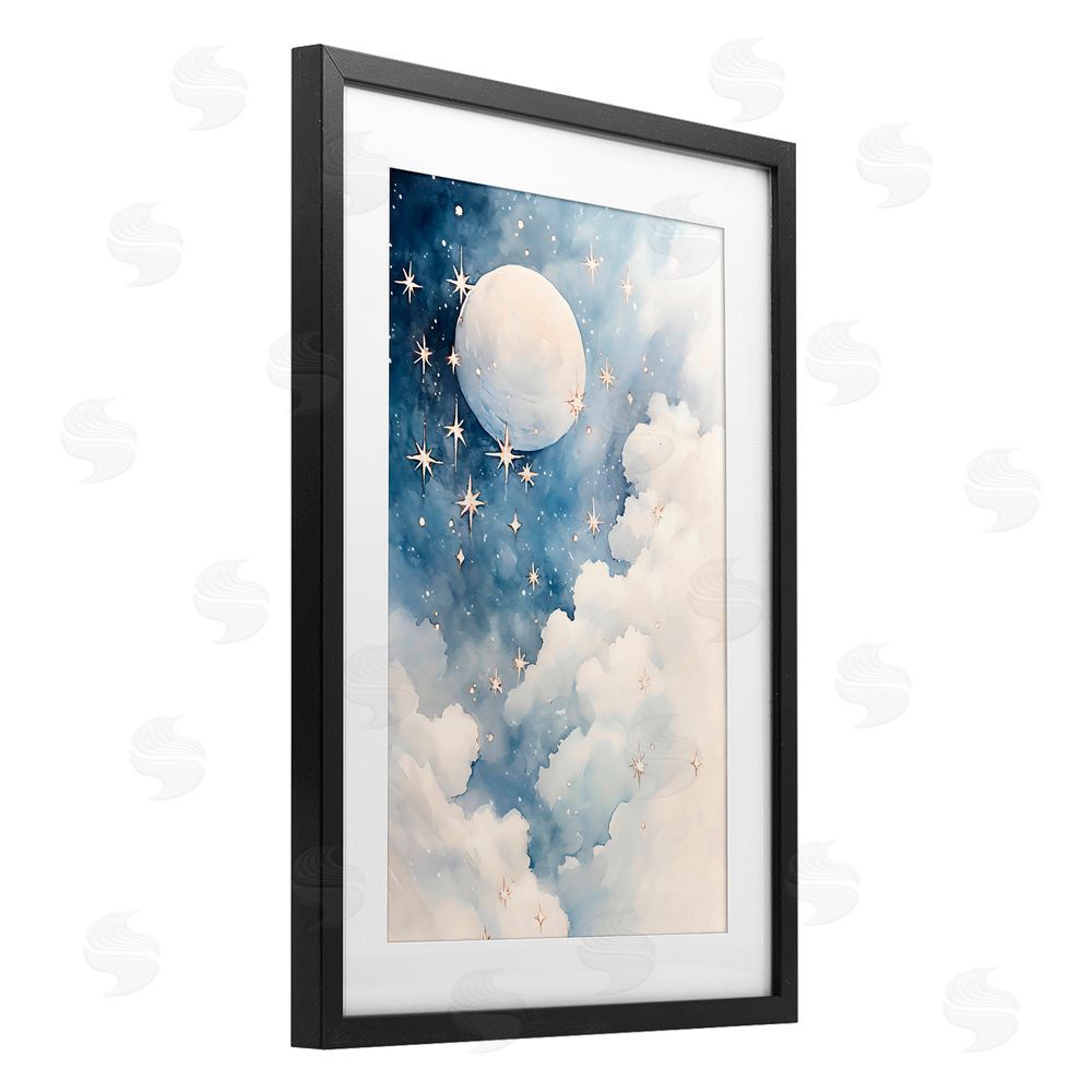 Creative Studio Starry Night with Dreamy Clouds Black Framed Print Under Glass with White Mat Wall Art