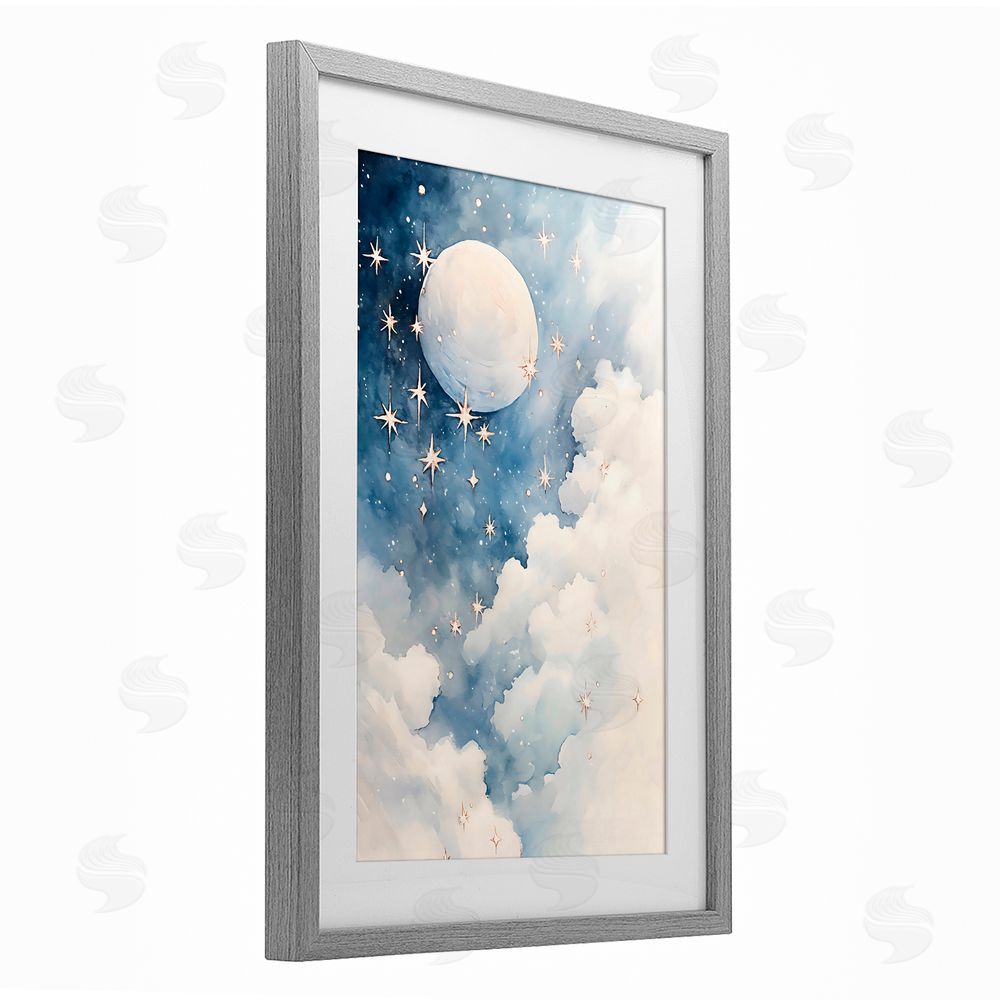 Creative Studio Starry Night with Dreamy Clouds Gray Framed Print Under Glass with White Mat Wall Art