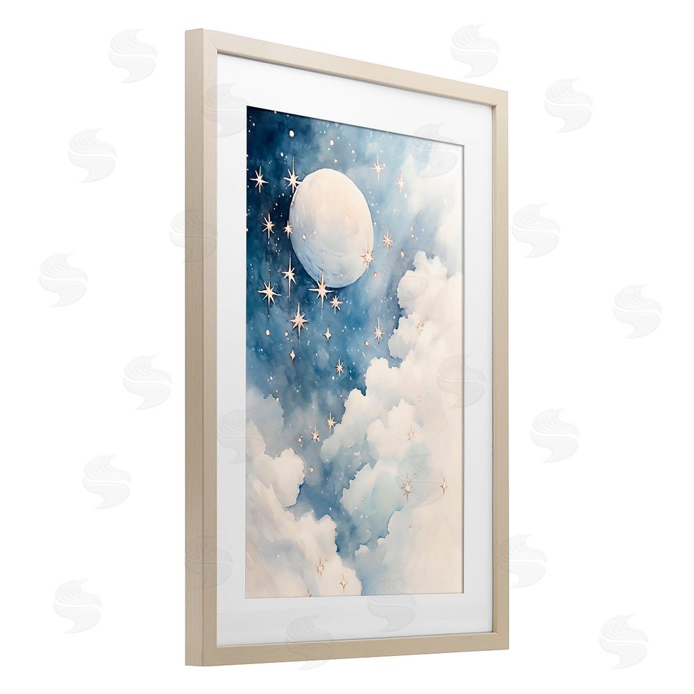 Creative Studio Starry Night with Dreamy Clouds Birch Framed Print Under Glass with White Mat Wall Art