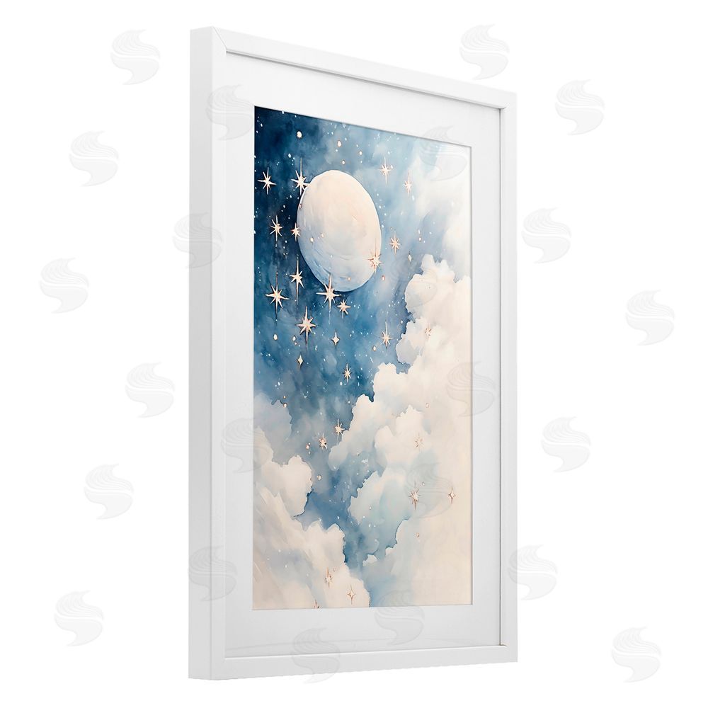 Creative Studio Starry Night with Dreamy Clouds White Framed Print Under Glass with Mat Wall Art