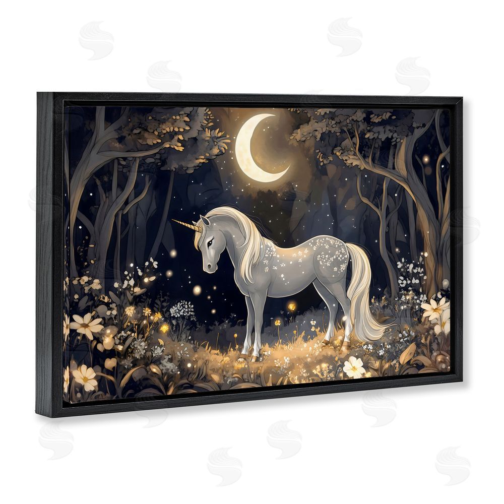 Creative Studio Moonlit Fairytale Unicorn Black Floating Frame Canvas Wall Art Print