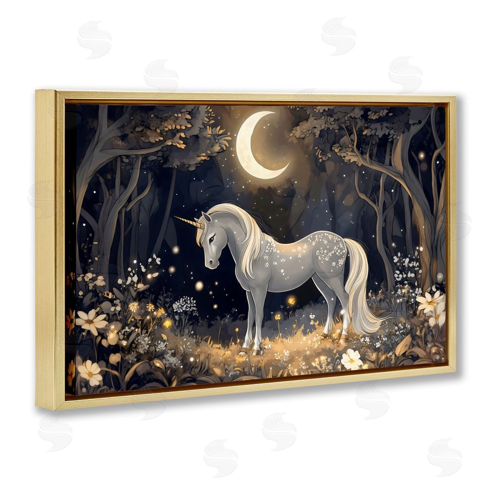 Creative Studio Moonlit Fairytale Unicorn Gold Floating Frame Canvas Wall Art Print