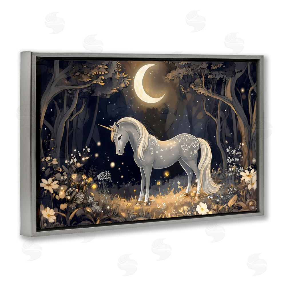 Creative Studio Moonlit Fairytale Unicorn Gray Floating Frame Canvas Wall Art Print