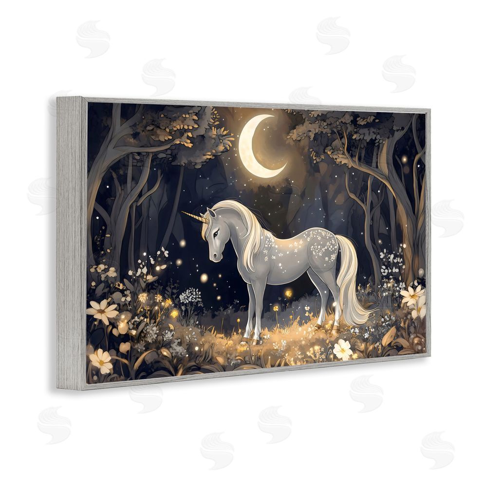 Creative Studio Moonlit Fairytale Unicorn Gray Framed Giclee Wall Art Print
