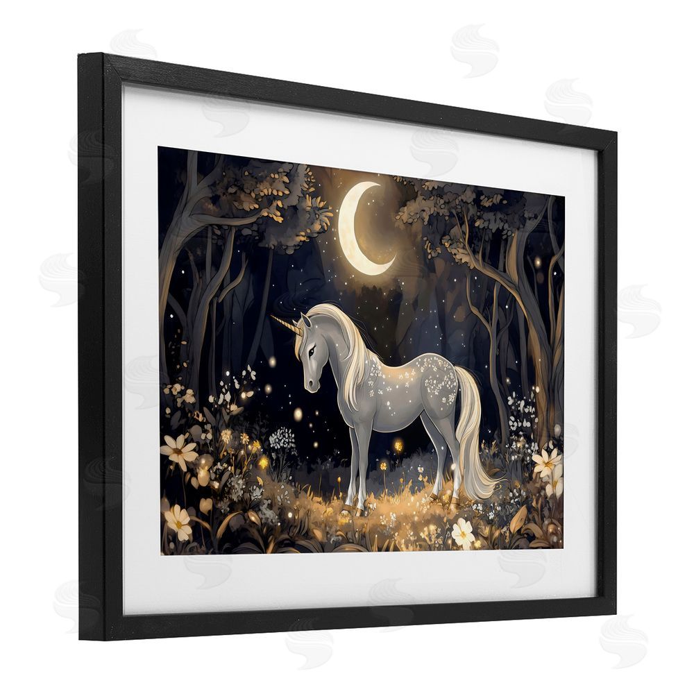 Creative Studio Moonlit Fairytale Unicorn Black Framed Print Under Glass with White Mat Wall Art