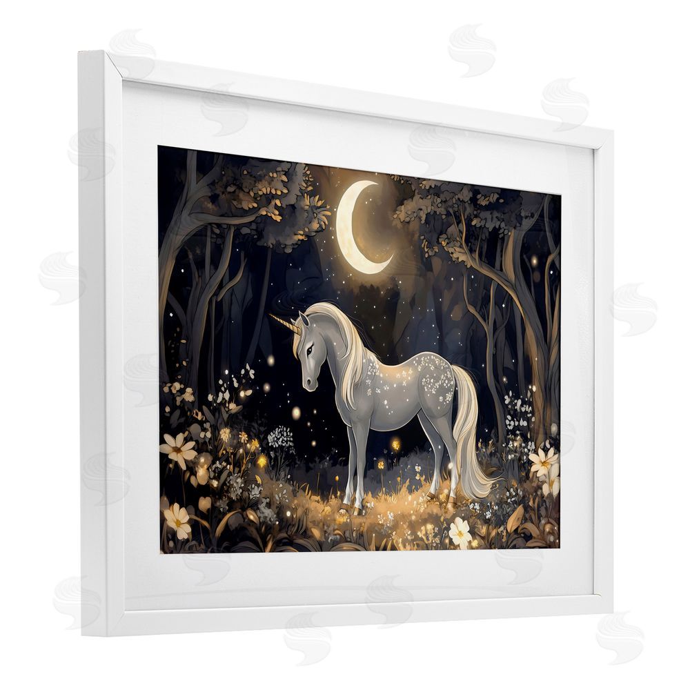 Creative Studio Moonlit Fairytale Unicorn White Framed Print Under Glass with Mat Wall Art