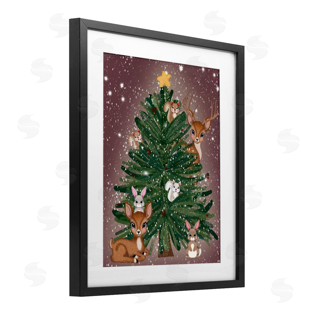 Drew McInerney Christmas Tree Fun Animals Black Framed Print Under Glass Art