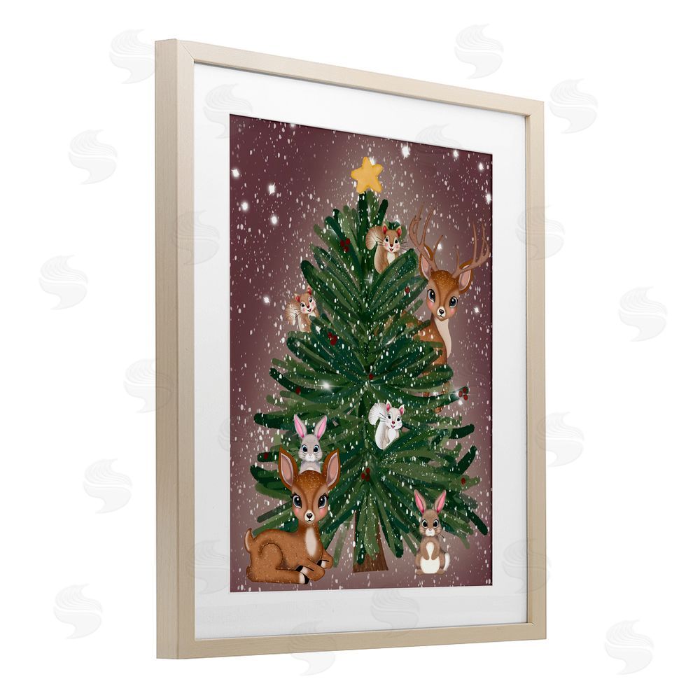 Drew McInerney Christmas Tree Fun Animals Birch Framed Print Under Glass Art
