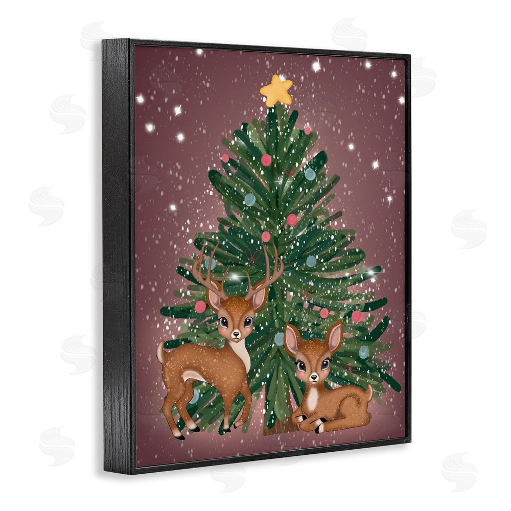Drew McInerney Christmas Tree Fun Deer Black Framed Giclee Art Print