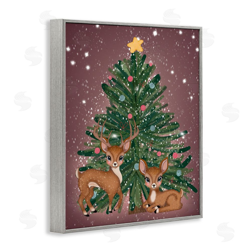 Drew McInerney Christmas Tree Fun Deer Gray Framed Giclee Art Print