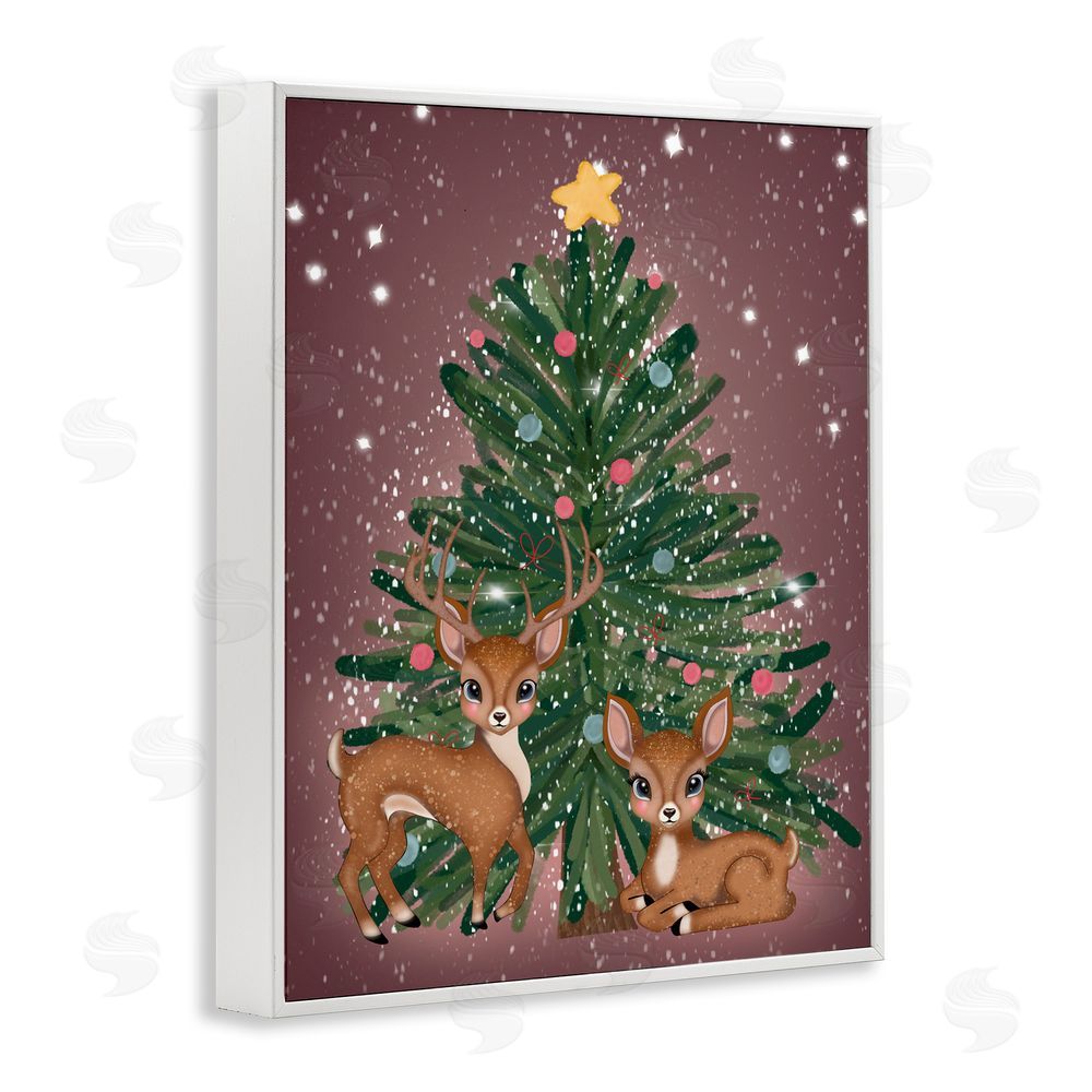 Drew McInerney Christmas Tree Fun Deer White Frame Giclee Art Print