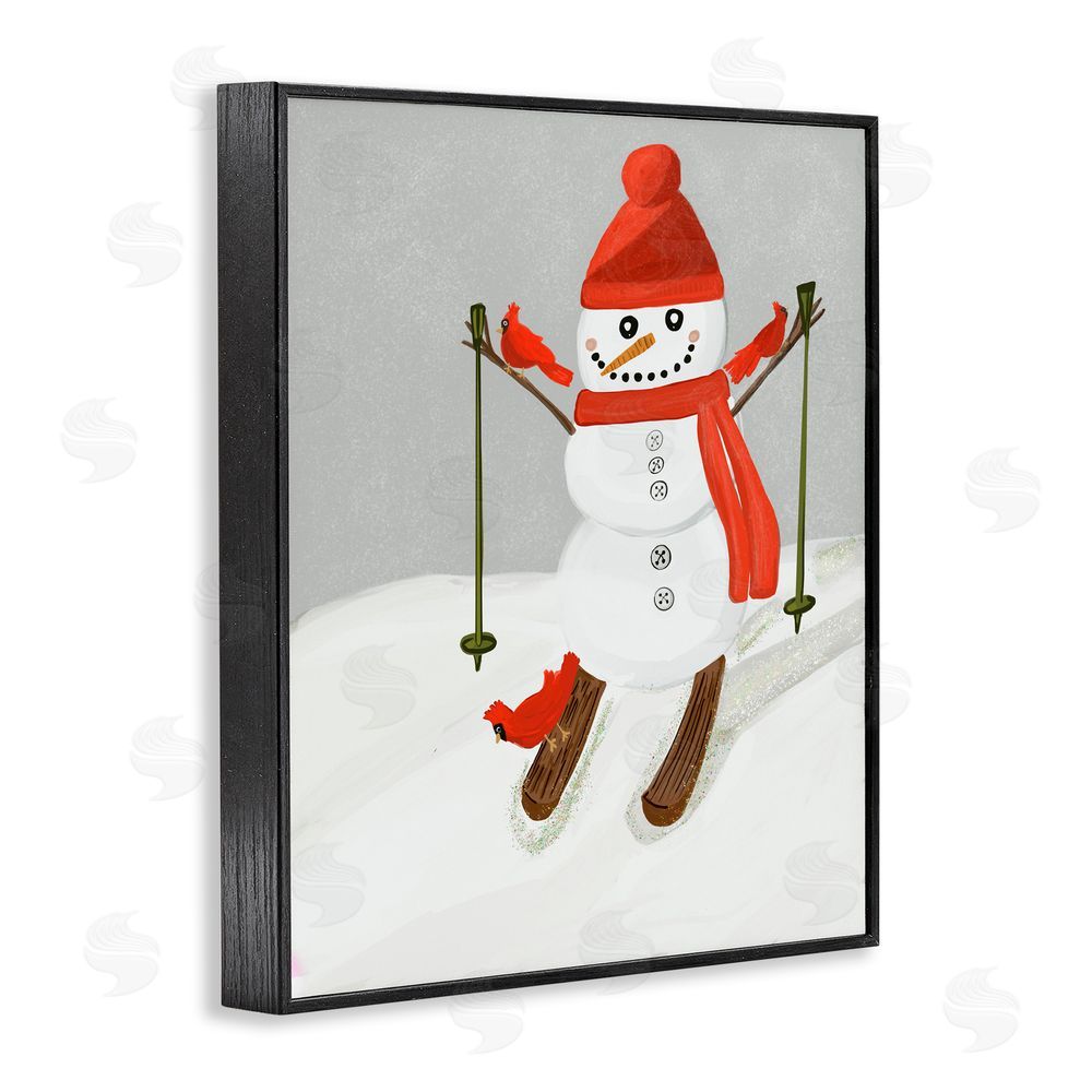 Kristal Clifford Snowman Skiing with Cardinals Black Framed Giclee Art Print