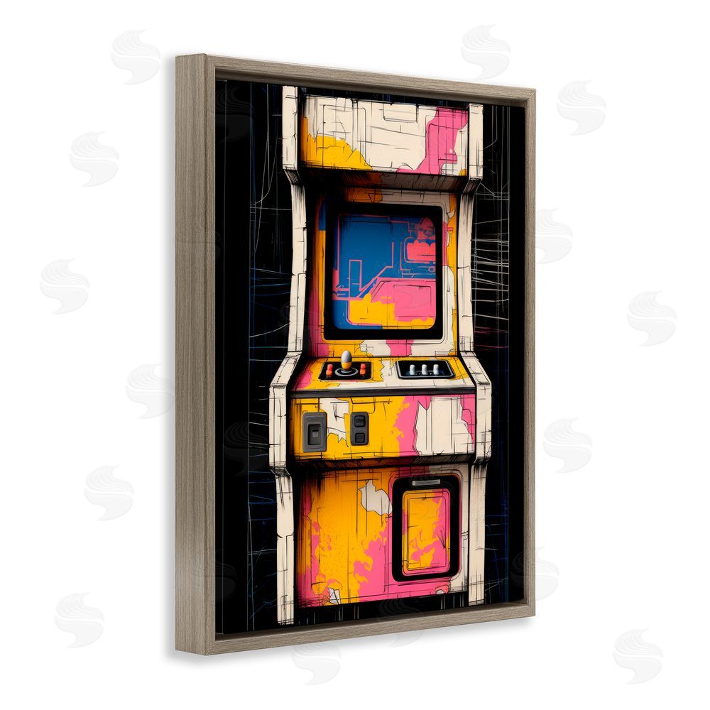 Lazar Studio Retro Joystick Journeys Brown Floating Frame Canvas Wall Art Print