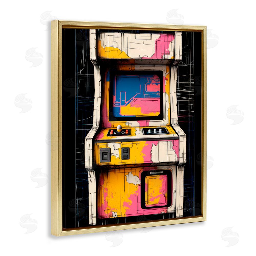 Lazar Studio Retro Joystick Journeys Gold Floating Frame Canvas Wall Art Print