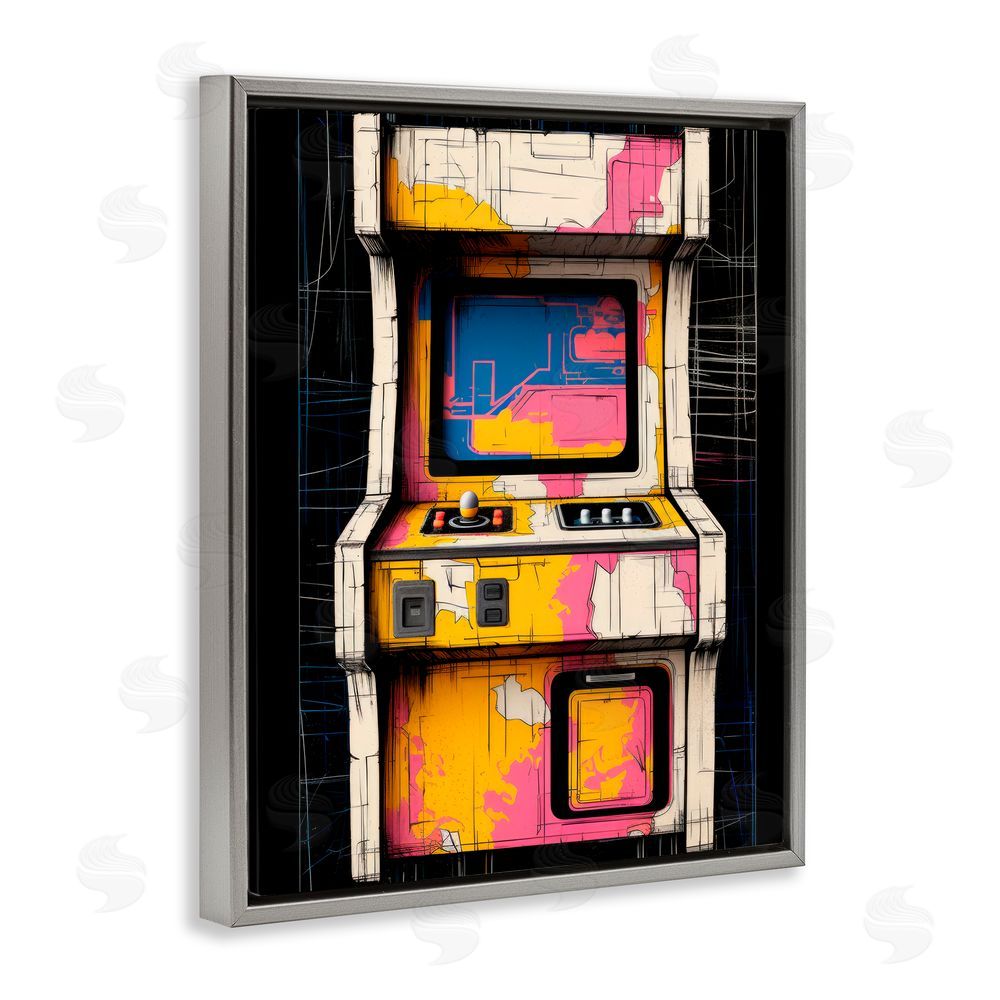 Lazar Studio Retro Joystick Journeys Gray Floating Frame Canvas Wall Art Print