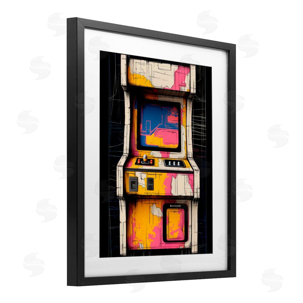 Lazar Studio Retro Joystick Journeys Black Framed Print Under Glass with White Mat Wall Art