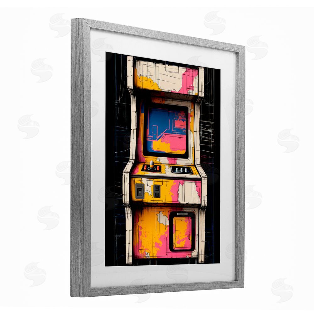 Lazar Studio Retro Joystick Journeys Gray Framed Print Under Glass with White Mat Wall Art