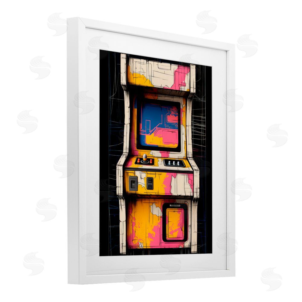 Lazar Studio Retro Joystick Journeys White Framed Print Under Glass with Mat Wall Art