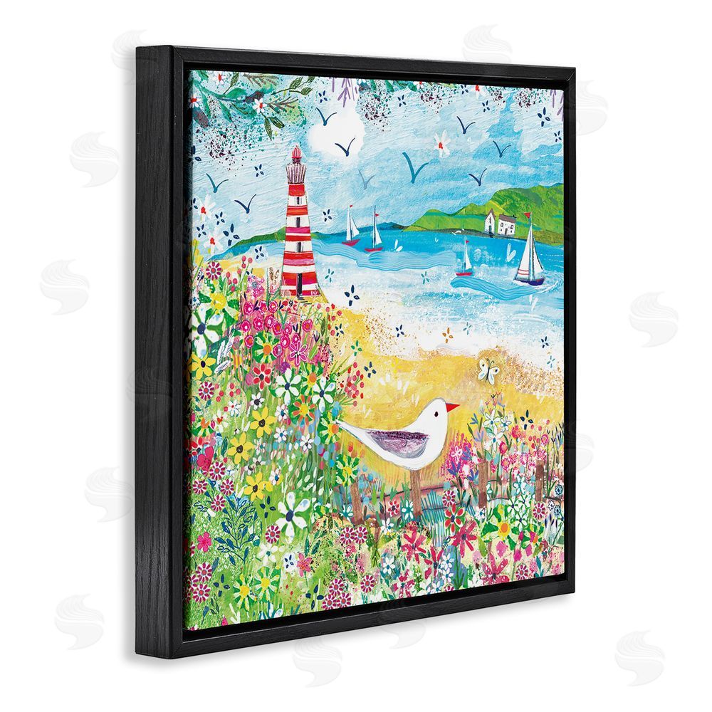 Clare Tupper Summer Whimsy Seaside Black Floating Frame Canvas Wall Art Print