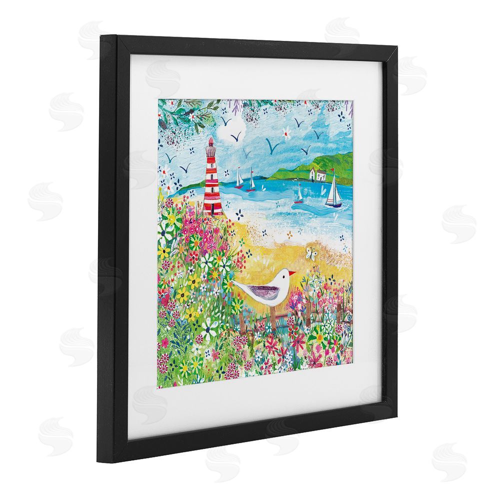 Clare Tupper Summer Whimsy Seaside Black Framed Print Under Glass with White Mat Wall Art