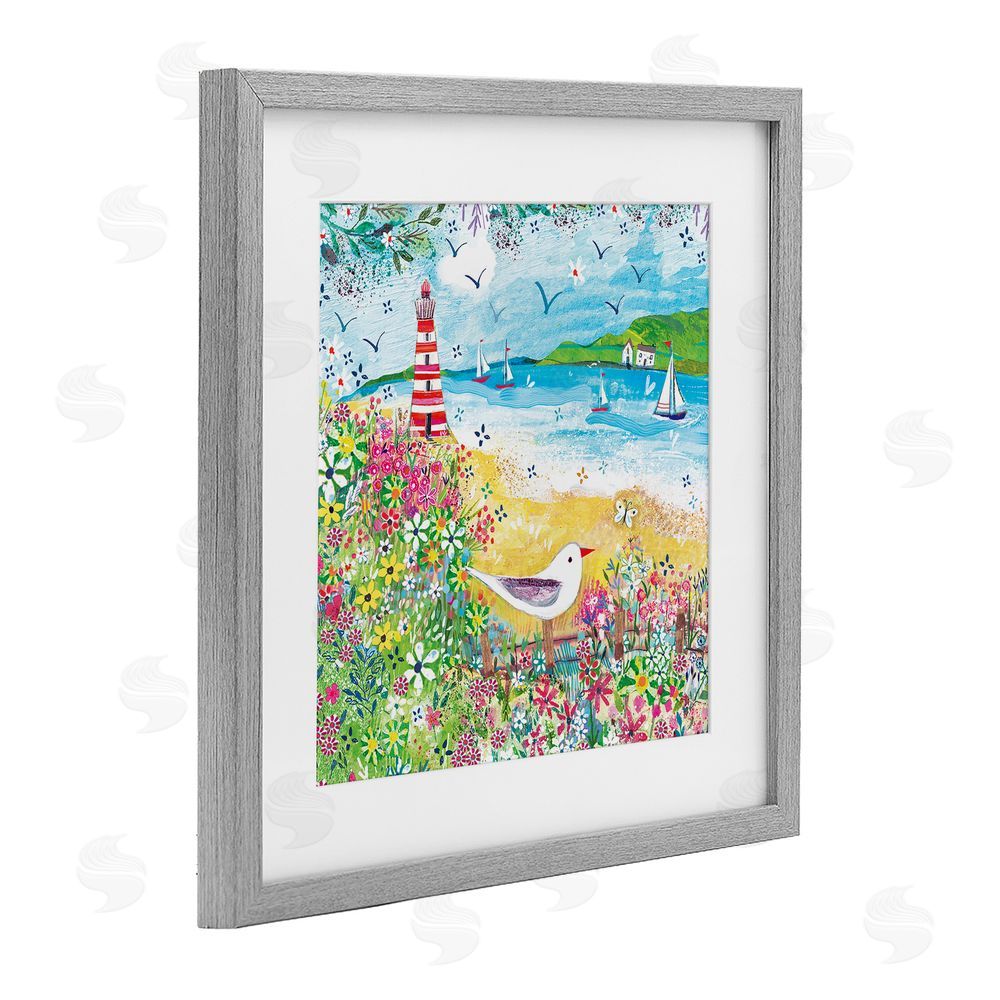 Clare Tupper Summer Whimsy Seaside Gray Framed Print Under Glass with White Mat Wall Art