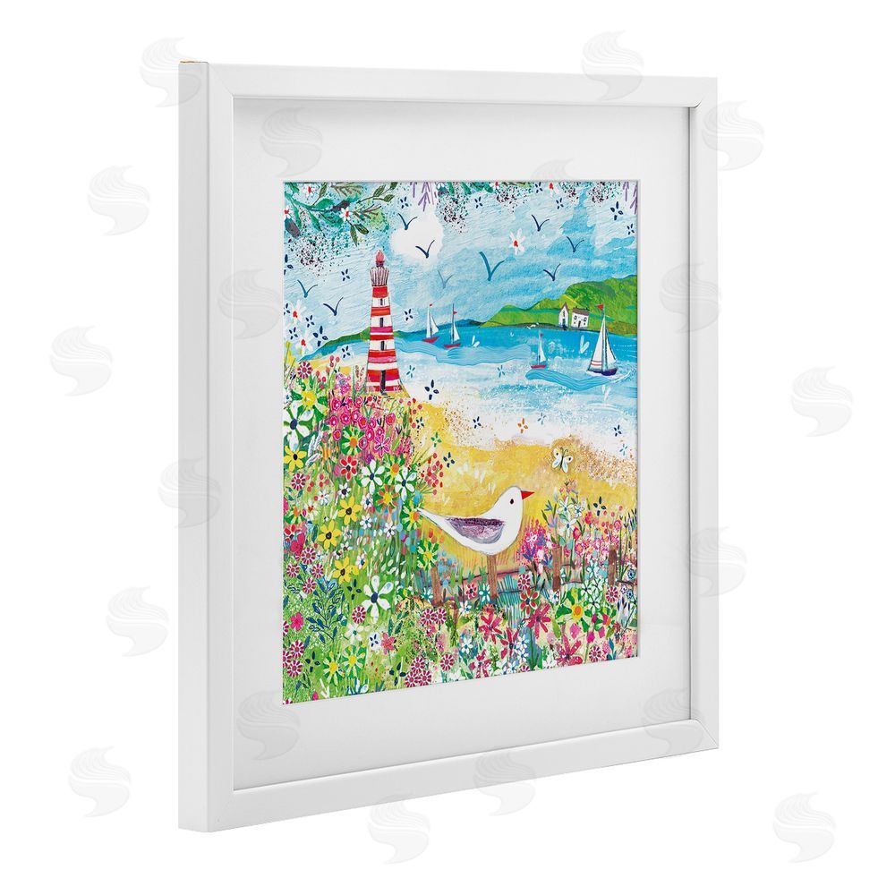 Clare Tupper Summer Whimsy Seaside White Framed Print Under Glass with Mat Wall Art