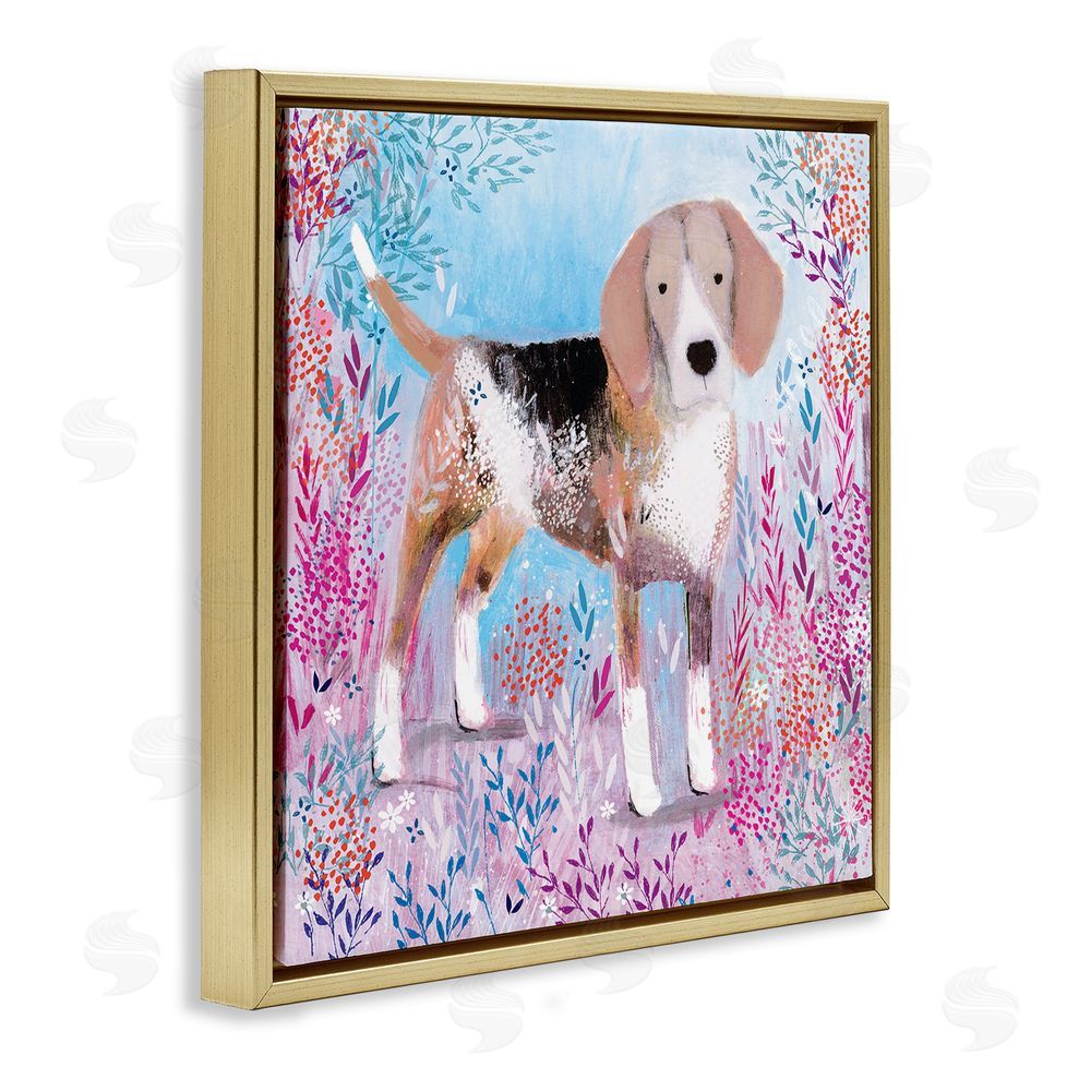 Clare Tupper Hound Dog Soft & Whimsical Gold Floating Frame Canvas Wall Art Print