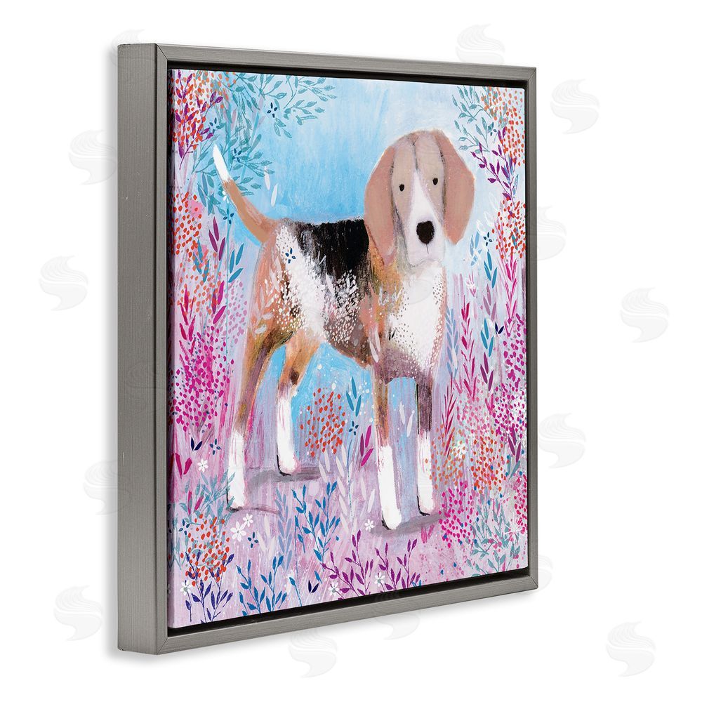 Clare Tupper Hound Dog Soft & Whimsical Gray Floating Frame Canvas Wall Art Print