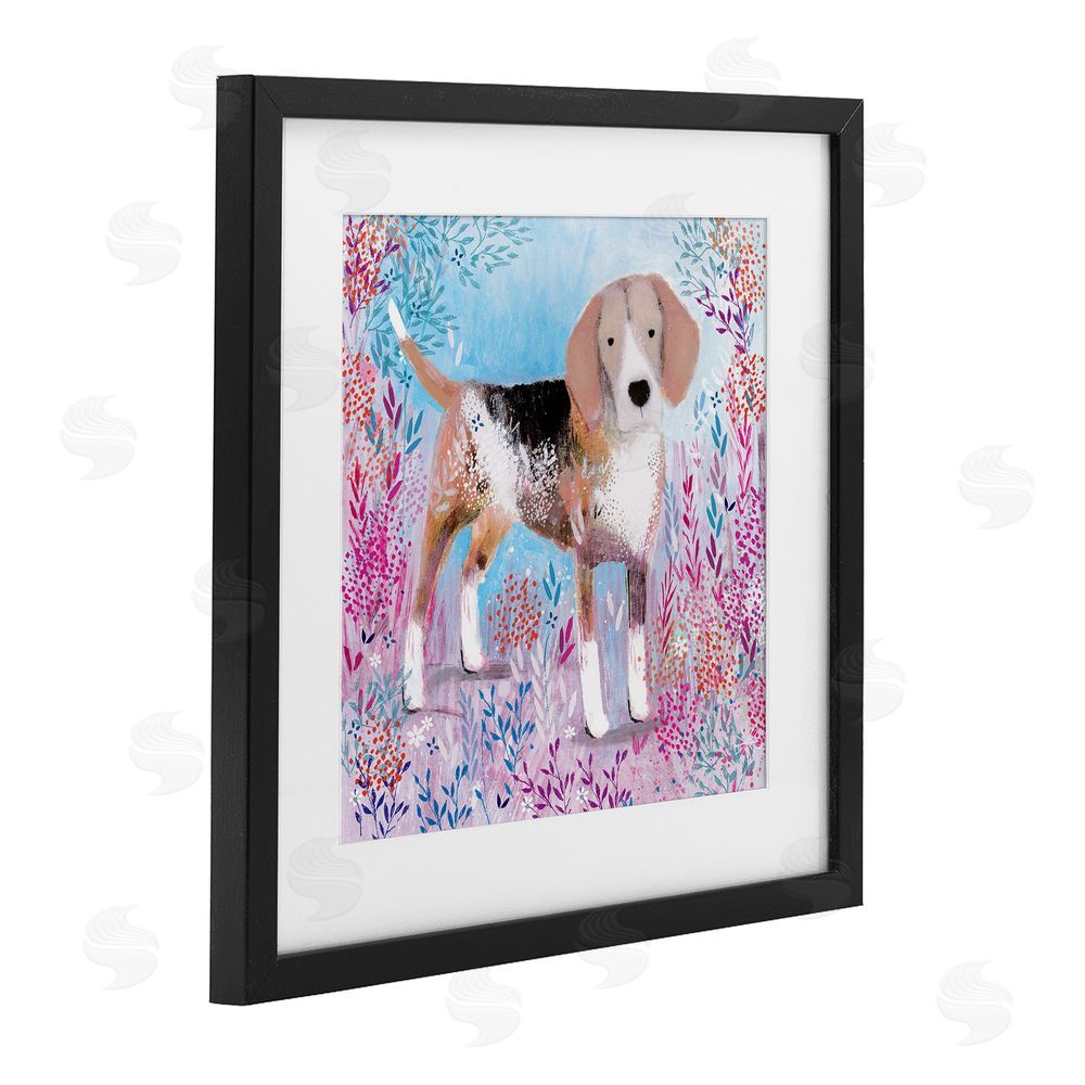 Clare Tupper Hound Dog Soft & Whimsical Black Framed Print Under Glass with White Mat Wall Art